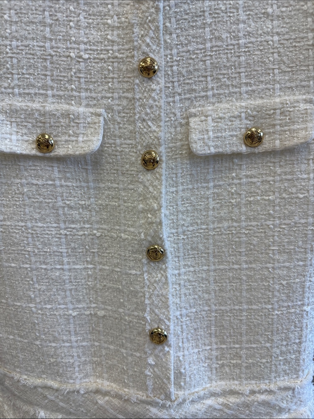 Zara White Textured Short Sleeve Tweed Dress with Gold Buttons - Picture 7 of 7